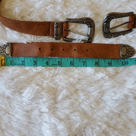 Double Buckle Adjustable Western Boho Style Belt Brown